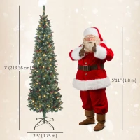 HOMCOM 7 ft Pencil Prelit Christmas Tree with LED Light, Silver Glitter, Dense Pointed Branches, 8 Modes, Slim Xmas Tree(m-3)