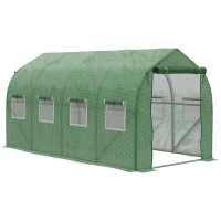 Outsunny 12.5' x 6.3' x 6.4' Steeple Walk-in Tunnel Greenhouse Garden Plant Seed Grow Tent Polythene with Windows and Door Green(m-4)