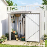 Outsunny 3.3' x 3.4' Lean-to Outdoor Garden Storage Shed, Galvanized Steel with Lockable Door for Patio Brown and White(m-8)