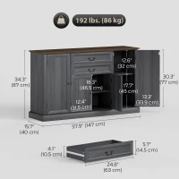 HOMCOM Farmhouse Sideboard with Charging Station and Thickened Top, 58" Buffet Cabinet with 2 Soft-Close Drawers, Black(m-3)