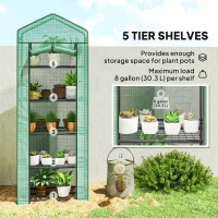 Outsunny 5 Tier Mini Greenhouse, Portable Outdoor Flower Stand with Shelf Clips, Indoor Greenhouse with Steel Frame, Transparent, 27.25" x 19.25" x 76", Green(m-5)