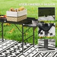 Outsunny 4.5ft Folding Grill Table, Height Adjustable Camping Table w/ Wing Panels, Metal Portable Picnic Table w/ Mesh Desktop(m-7)