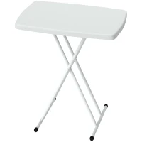 Outsunny Portable Patio Side Table, Height Adjustable Outdoor Side Table, Folding Balcony Table with HDPE Top and Metal Frame for Balcony Poolside Deck, White(m-2)
