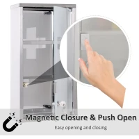 HOMCOM Wall Mount Medicine Cabinet Bathroom Cabinet with 2 Shelves, Stainless Steel Frame and Glass Door, Lockable with 2 Keys(m-4)