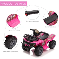 Aosom 6V Kids ATV Quad, 4 Wheeler Battery Powered Electric Ride on Car with Music, Forward, for Boys and Girls Ages 18-36 Months, Pink(m-5)