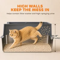 PawHut 2 Pack XL Stainless Steel Litter Box with Scoops, High Sided, for Big and Multiple Cats, Anti-Urine Leakage(m-5)
