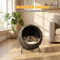PawHut Rattan Cat Bed, Elevated Handwoven Cat Basket Bed with Soft Cushion and Metal Base(m-7)