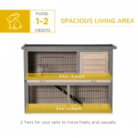 PawHut 2-tier Wood Rabbit Hutch Backyard Bunny Cage Habitat Small Animal House w/ Ramp, Slide Out Tray and Outdoor Run, Light Grey(m-4)