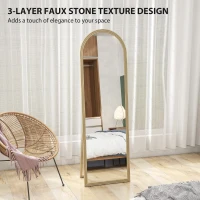 HOMCOM 64" x 21" Full Length Mirror, Free Standing, Leaning or Wall, Arched Full Body Mirror with Faux Stone Frame, Beige(m-5)