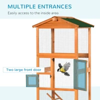 PawHut 65" Wooden Bird Cage Outdoor Aviary House for Parrot, Parakeet, with Pull Out Tray and 2 Doors, Natural(m-5)