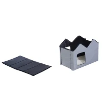 PawHut Double Heated Cat House Portable Indoor/Outdoor Kitty Shelter for Ferral Cat in Winter, Grey(m-8)