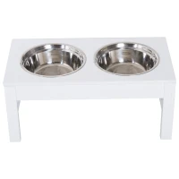 PawHut 23" Modern Decorative Raised Dog Bowls, Wooden Heavy Duty Pet Food and Water Bowl, Elevated Feeding Station, White(m-9)