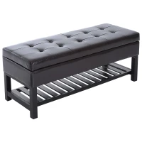 HOMCOM 44" PU Leather Tufted Ottoman Shoe Bench Storage Chest Hallway Brown(m-2)