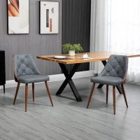 HOMCOM Dining Chairs Set of 2, Tufted Kitchen Chairs, PU Leather Upholstered Seats and Steel Legs for Dining Room, Grey(m-1)