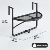 Outsunny Adjustable Balcony Hanging Rail Table Metal Mounting Mini Wall Desk Storage Rack Outdoor Flower Stand, Black(m-3)