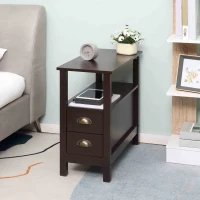 HOMCOM Slim End Table with 2 Drawers and Storage Shelf, Sofa Side Table for Living Room, Narrow Nightstand, Coffee(m-8)
