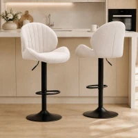 HOMCOM Bar Stools Set of 2, Swivel Barstools with Back, Adjustable Height and Footrest for Kitchen Island, Dining Room, Beige(m-1)