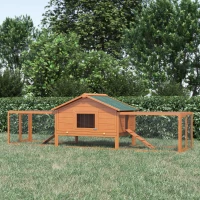PawHut 122" Large Wooden Rabbit Hutch Bunny Hutch 2-Story Pet House Cage with Ramps, Lockable Doors, Run Area and Asphalt Roof for Outdoor Use, Natural(m-10)