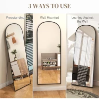 HOMCOM Arched Standing Mirror, 64" x 24" Full Length Mirror, Free Standing or Wall Mounted for Living Room, Bedroom, Black(m-7)