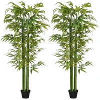HOMCOM Set of 2 6 FT Artificial Tree Bamboo Tree Fake Plants in Pot for Home Office Living Room Decor, Green(m-9)