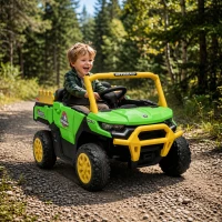 Qaba Kids Ride On Tractor, 12V Electric Tractor with Remote Control, Dual Motors, Music, Cargo Bed, Rear Suspension, Green(m-8)