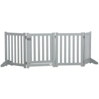 PawHut 23.5"H Foldable Dog Gate with Door, 4 Panels Freestanding Pet Gate Barriers Indoor with Support Feet, Puppy Fence for Dogs, Grey(m-2)