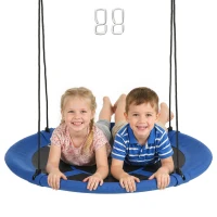 Outsunny 43.25" Saucer Swing, Nest Web Rope Seat with Adjustable Hanging Ropes, for Indoor Outdoor Children 3-12 Years Old, Blue(m-2)