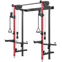 Soozier Foldable Power Cage, Space-Saving Power Rack with Pull-Up Bar, Cable Pulley System, 1540 lbs Capacity(m-2)