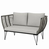 Outsunny Outdoor Couch Patio Sofa with Cushions, 2 Seater Patio Furniture Loveseat with Galvanized Steel Frame, Light Grey(m-2)