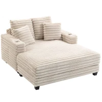 HOMCOM 60" Chaise Lounge Chair, Oversized Upholstered Sofa Bed with Cup Holders & Pillows, Sleeper Couch for Living Room, Beige(m-10)