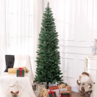HOMCOM 7ft Tall Pencil Artificial Christmas Tree with 687 Branch Tips with Steel Base, Green(m-1)