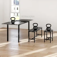 HOMCOM Extendable Dining Table Set, 5-Piece Dining Set for 4-6 with 2 Benches and 2 Stools for Small Spaces, Black(m-3)