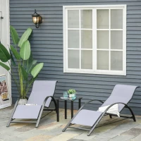 Outsunny 3 Pieces Outdoor Lounge Chair Set, 2 S-Shaped Lawn Chairs and a Glass Table for Patio, Yard, Light Grey(m-8)