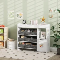 Qaba Toy Storage Organizer with 9 Non-Woven Fabric Boxes, Storage Cabinet & Shelves, for Kids Room, Nursery, Playroom White(m-8)
