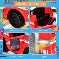 Aosom Kids Ride-On Car Fire Truck, 6V 7AH Battery Powered Fire Car with Parental Remote Control, Safety Belt, Lighting, Working Steering Wheels, Horn and Lift Ladder (Red)(m-7)