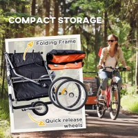 Aosom 2-in-1 Bike Trailer for Kids, Foldable 2-Seat Baby Stroller with 5-Point Harness, Rubber Wheels, Storage Bag, Orange(m-6)