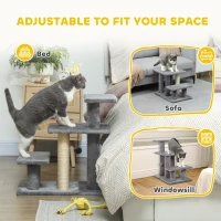 PawHut Cat Stairs with Sisal Scratching Post for High Bed Couch, Adjustable 3-Tier Pet Stairs, Grey(m-5)