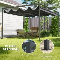 Outsunny 10' x 7' Patio Pergola with Retractable Canopy, Outdoor Sun Shelter, Yard Shade, Black(m-5)