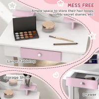 Qaba Kids Makeup Vanity Set with Stool, Mirror, Drawer, Storage Boxes, Rabbit Design, White(m-5)