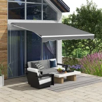 Outsunny 10'x8' Electric Retractable Awning with Remote Controller, Crank Handle, Aluminum Frame for Deck Balcony, Light Grey(m-1)