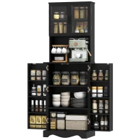 HOMCOM 71" Kitchen Pantry Cabinet, Freestanding Kitchen Hutch with 8 Door Shelves, Adjustable Shelf and Acrylic Doors, Black(m-2)