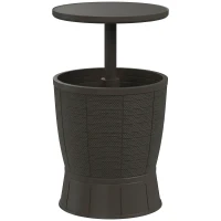 Outsunny 11 Gallon Patio Cooler Side Table, Outdoor Cooler Bar Table with Height Adjustable Top, Drainage Plug, Brown(m-9)