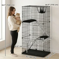 PawHut 3-Tier Cat Cage Indoor, Detachable Metal Wire Kennel withwith Hammock, Platform, Tray and Cushion for 1-2 Kittens(m-3)