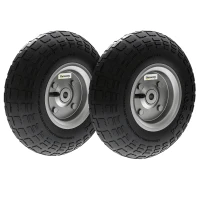 Outsunny Set of 2 Pneumatic Wheels, 10" Wheelbarrow Wheels Replacement for Barn Carts, Hose Carts, Garden Carts, Black(m-9)