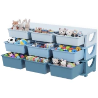 Qaba 3 Tier Kids Toy Organizer and Storage Bins with 9 Plastic Drawers, Blue(m-9)