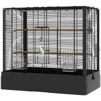 PawHut 22" Bird Cage for Budgie Finches Canaries Love Birds with Wooden Stands, Slide-Out Tray, Handles, Food Containers, Black(m-2)