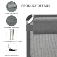 Outsunny Folding Lounge Chair, Aluminum Frame Tanning Chair, Patio Lounger with Headrest, 5-Level Adjustable Backrest, Grey(m-6)