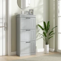 HOMCOM Slim Shoe Cabinet with 3 Flip Drawers and Adjustable Shelves, Narrow Shoe Cabinet for 15 Pairs of Shoes, Grey(m-1)