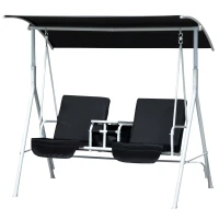 Outsunny Double Outdoor Swing Chair 2 Person Covered Swing Porch Swing w/ Pivot Table and Storage Console, Black(m-11)