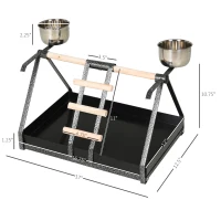 PawHut Portable Bird Play Perch Stand with Wooden Perch, Stainless Steel Feeding Bowls, & an Easy-Clean Tray, Black(m-3)